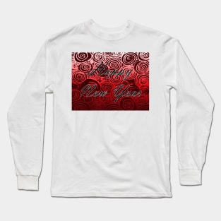 Happy New Year Swirls Red Long Sleeve T-Shirt